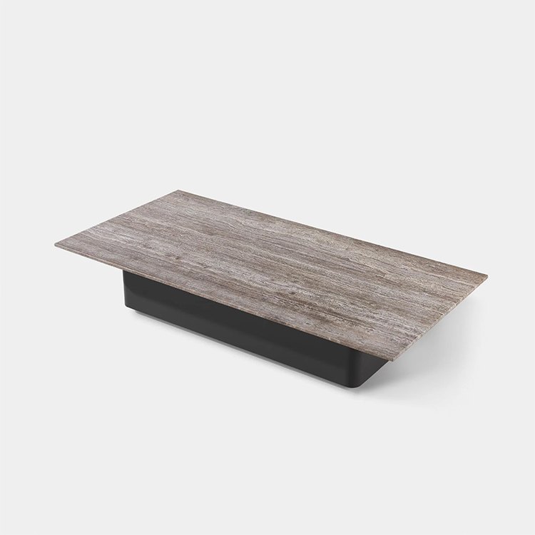 Bàn trà ngoài trời mặt giả gỗ, chân đen hiện đại, phù hợp không gian sân vườn