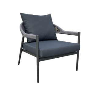 Ghế đơn sofa ngoài trời khung nhôm, dây rope, nệm dày màu ghi đậm