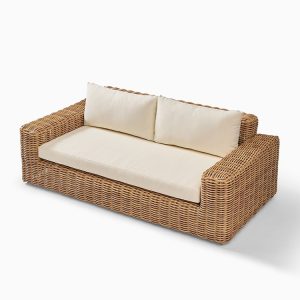 Sofa đôi giả mây phối nệm kem, nhìn từ trên xuống