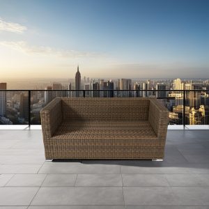 Sofa đôi giả mây ngoài trời không nệm, khung nhôm, phong cách hiện đại