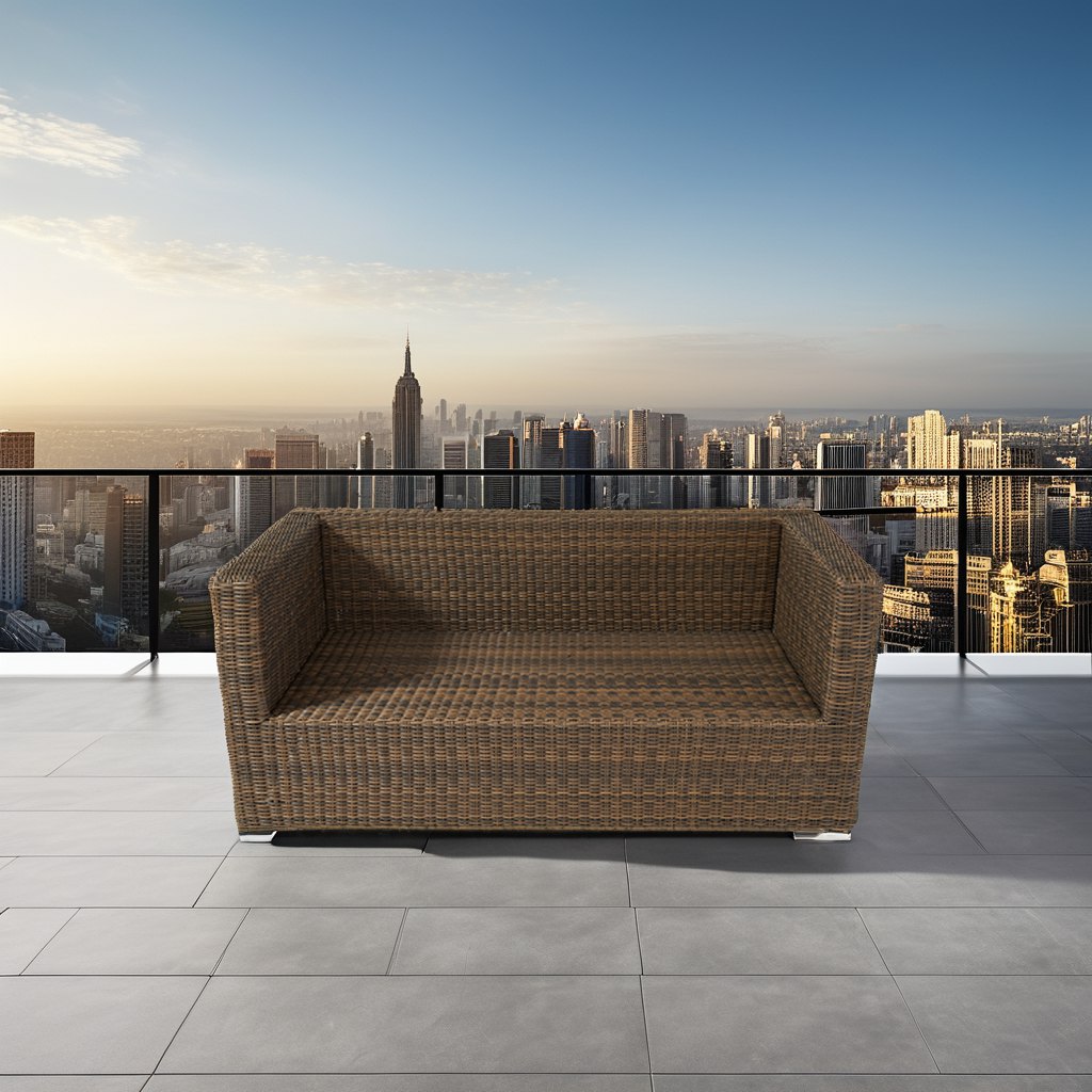 Sofa đôi giả mây ngoài trời không nệm, khung nhôm, phong cách hiện đại