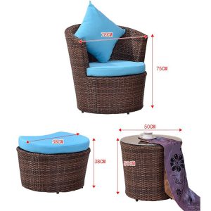 Hình ảnh kích thước thực tế bộ bàn ghế giả mây: ghế 78x75cm, đôn 38x38cm, bàn 50x50cm