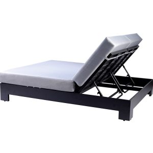 Góc nghiêng giường tắm nắng đôi nhôm, nệm xám, tựa lưng điều chỉnh