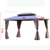 Lều gazebo ngoài trời kích thước 4x3x2.7m, khung nhôm, mái 2 tầng, rèm vải nâu be
