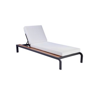 Ghế tắm nắng ngoài trời khung nhôm sơn tĩnh điện, nệm trắng, mặt gỗ teak