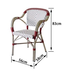 Ghế sân vườn nhôm giả mây kèm số đo 83x58x56cm, phù hợp quán cafe, sân vườn