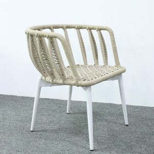 Ghế sân vườn nhôm đan dây rope không nệm, lộ rõ mặt đan thủ công